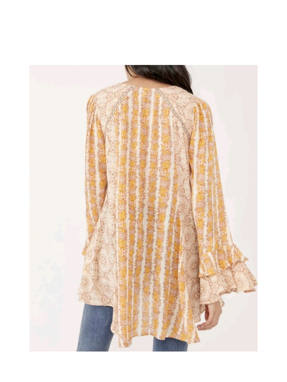 Free People Cream Floral Tunic with Mustard and Brown Accents - Picture 11 of 12